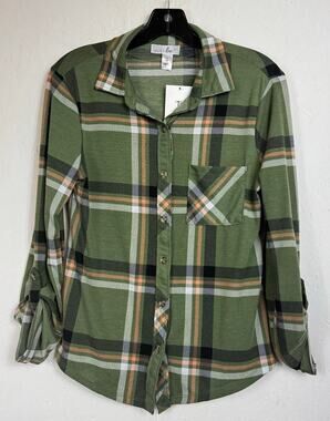 Just Be ... Green Long Sleeve Button Up Blouse Women's Small